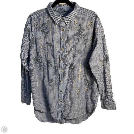 Top Long Sleeve By Pilcro In Blue & White, Size: S