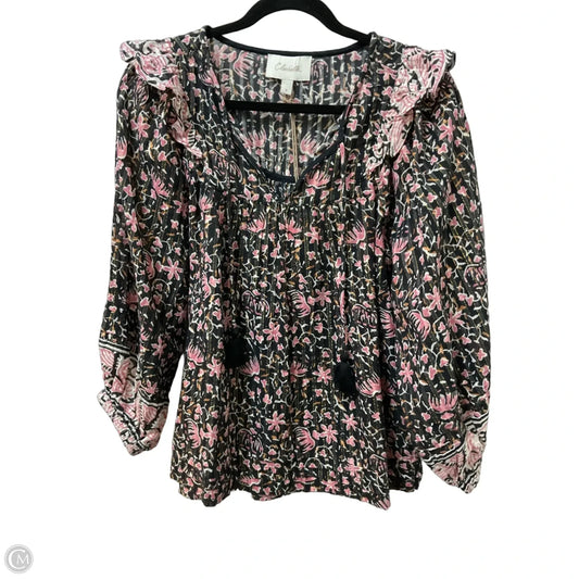 Blouse Long Sleeve By Cleobella In Black & Pink, Size: S