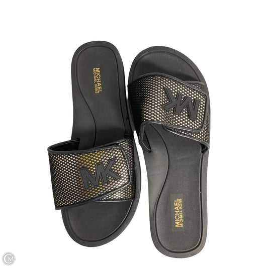 Sandals Flats By Michael By Michael Kors In Black & Gold, Size: 9