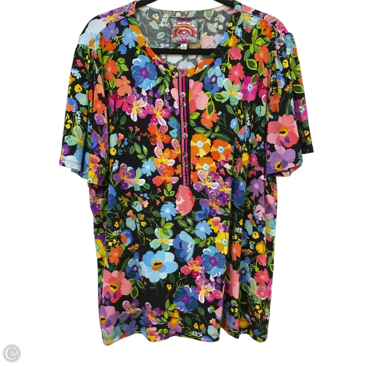 Top Short Sleeve By Johnny Was In Floral Print, Size: Xl
