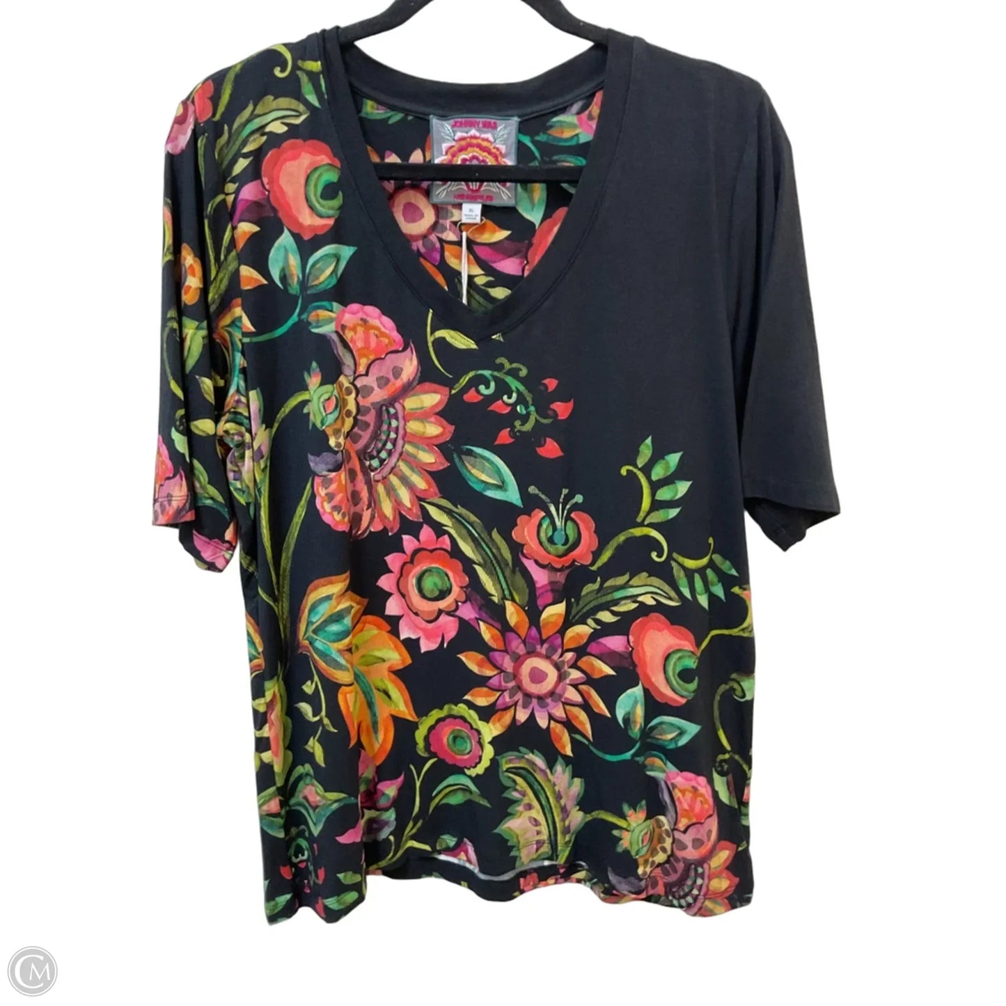 Top Short Sleeve By Johnny Was In Floral Print, Size: Xl