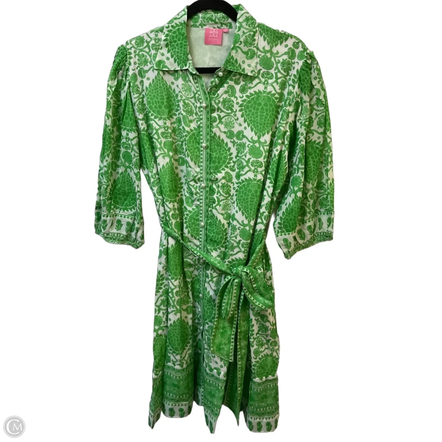 Dress Casual Midi By Cmc In Green & White, Size: L