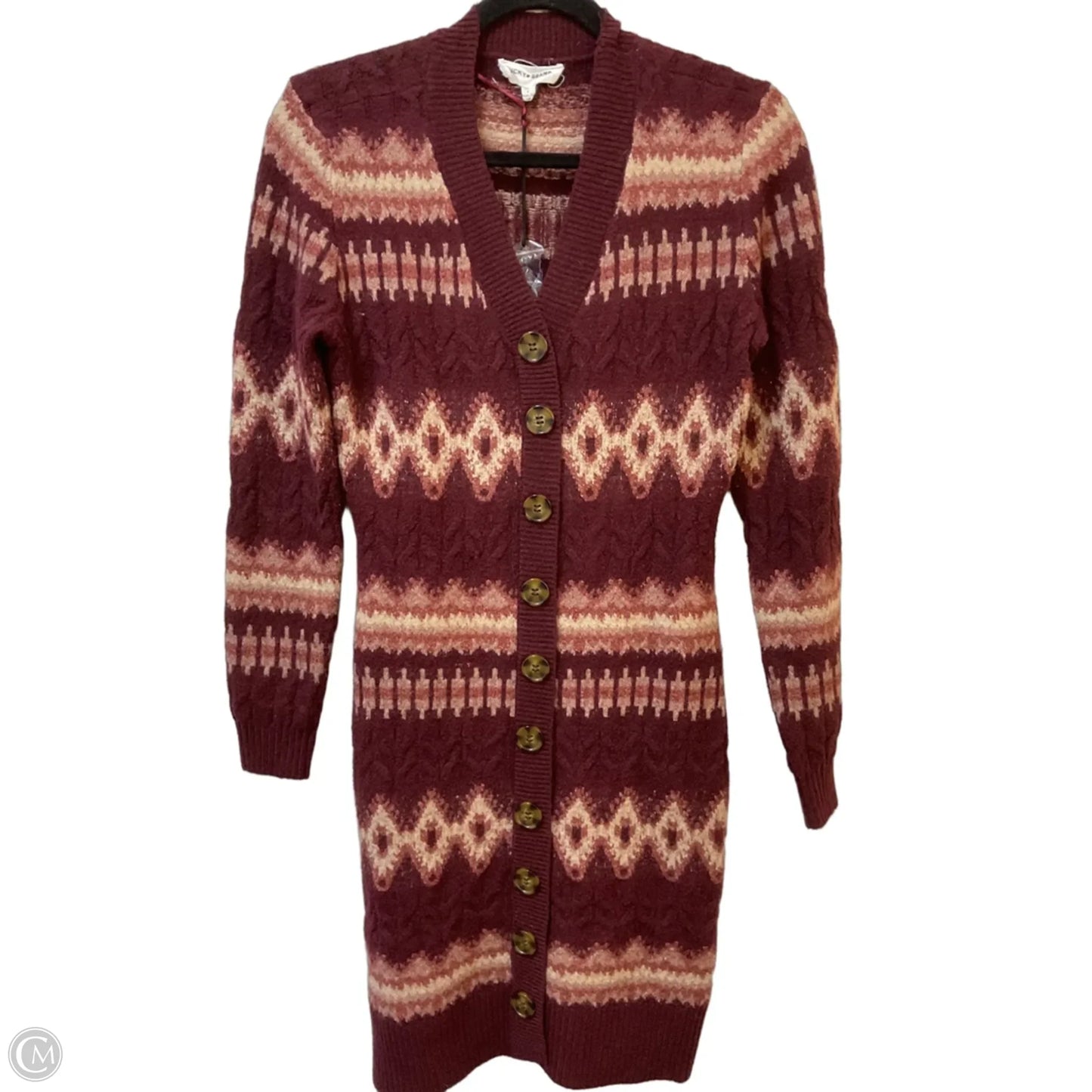Sweater Cardigan By Lucky Brand In Maroon, Size: S