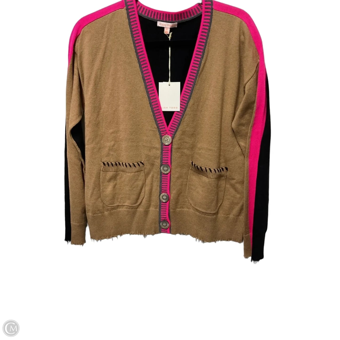 Sweater Cardigan By Cmc In Black & Tan, Size: M