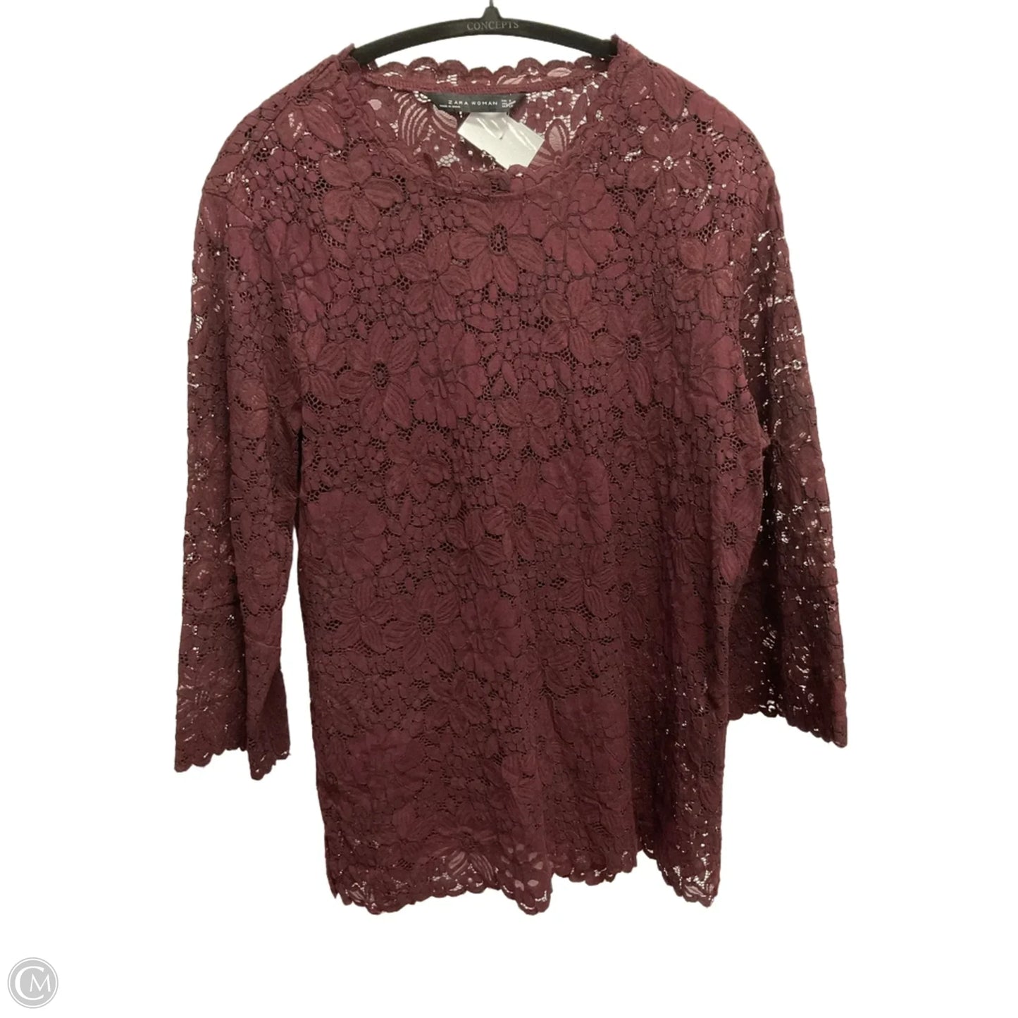 Top 3/4 Sleeve By Zara In Maroon, Size: S