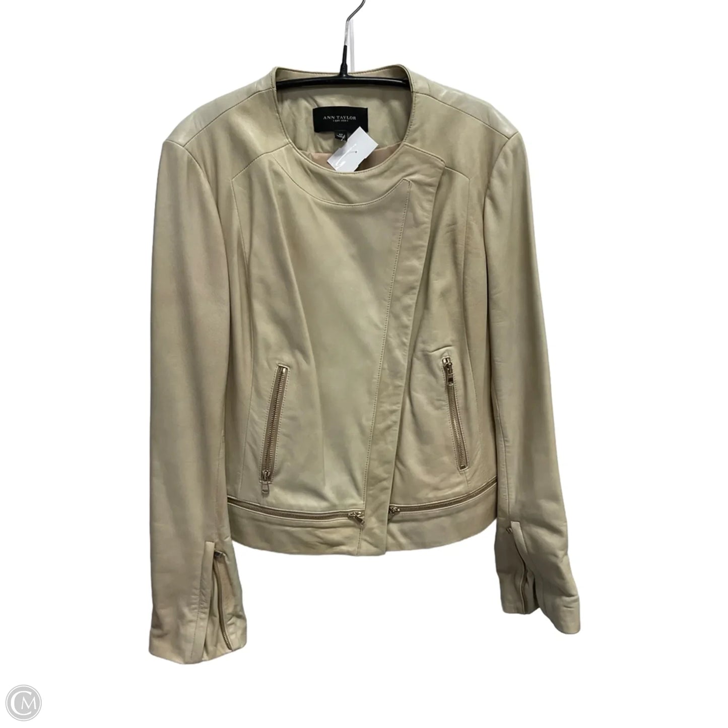 Jacket Moto Leather By Ann Taylor In Beige, Size: L