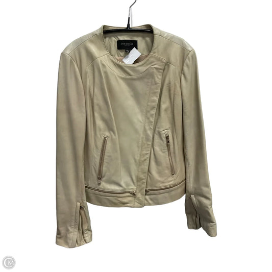 Jacket Moto Leather By Ann Taylor In Beige, Size: L