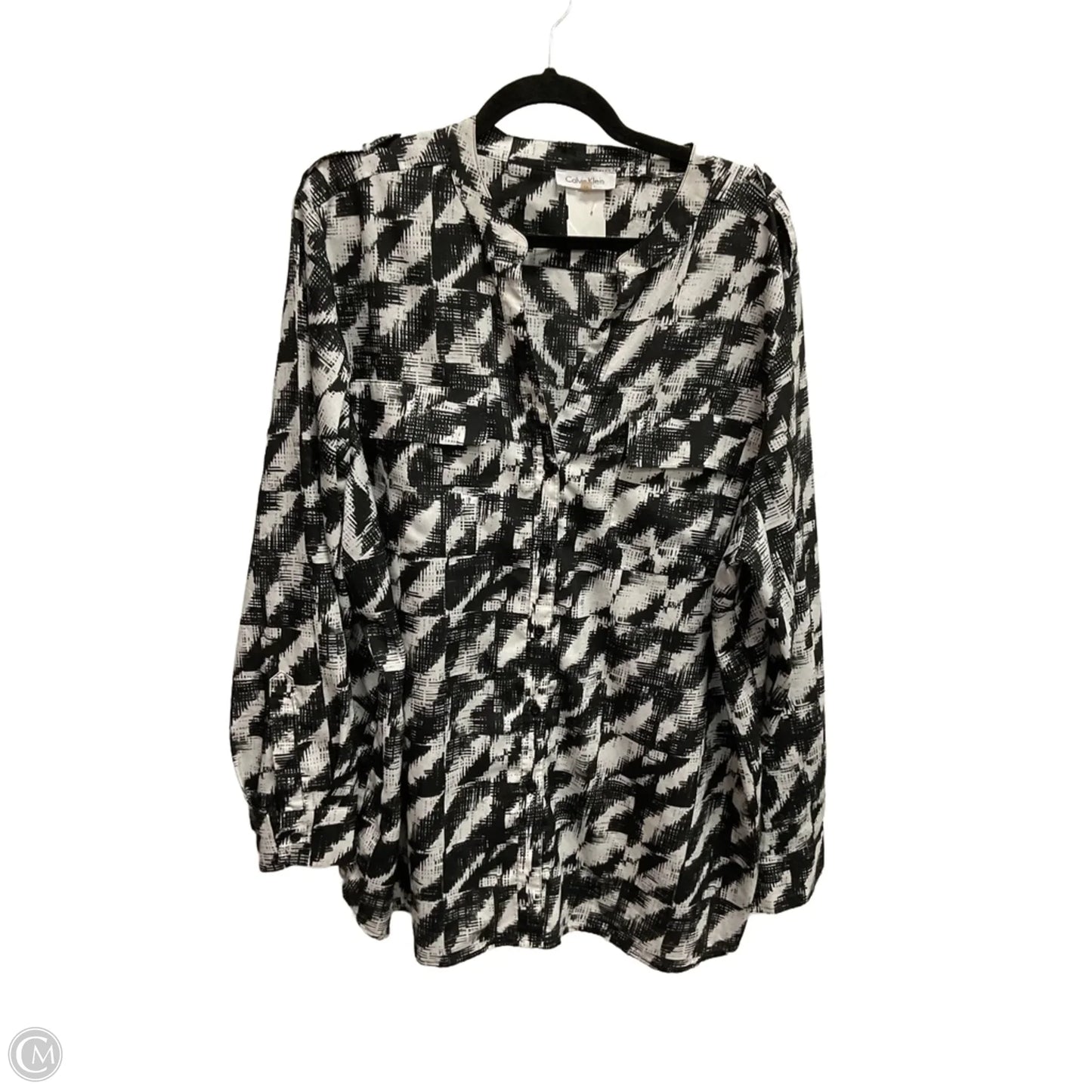 Blouse Long Sleeve By Calvin Klein In Black & White, Size: 2x