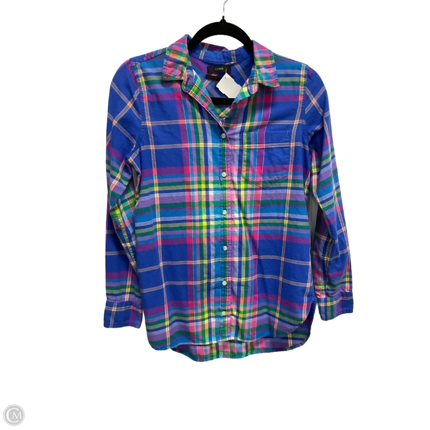 Top Long Sleeve By J. Crew In Plaid Pattern, Size: Xs