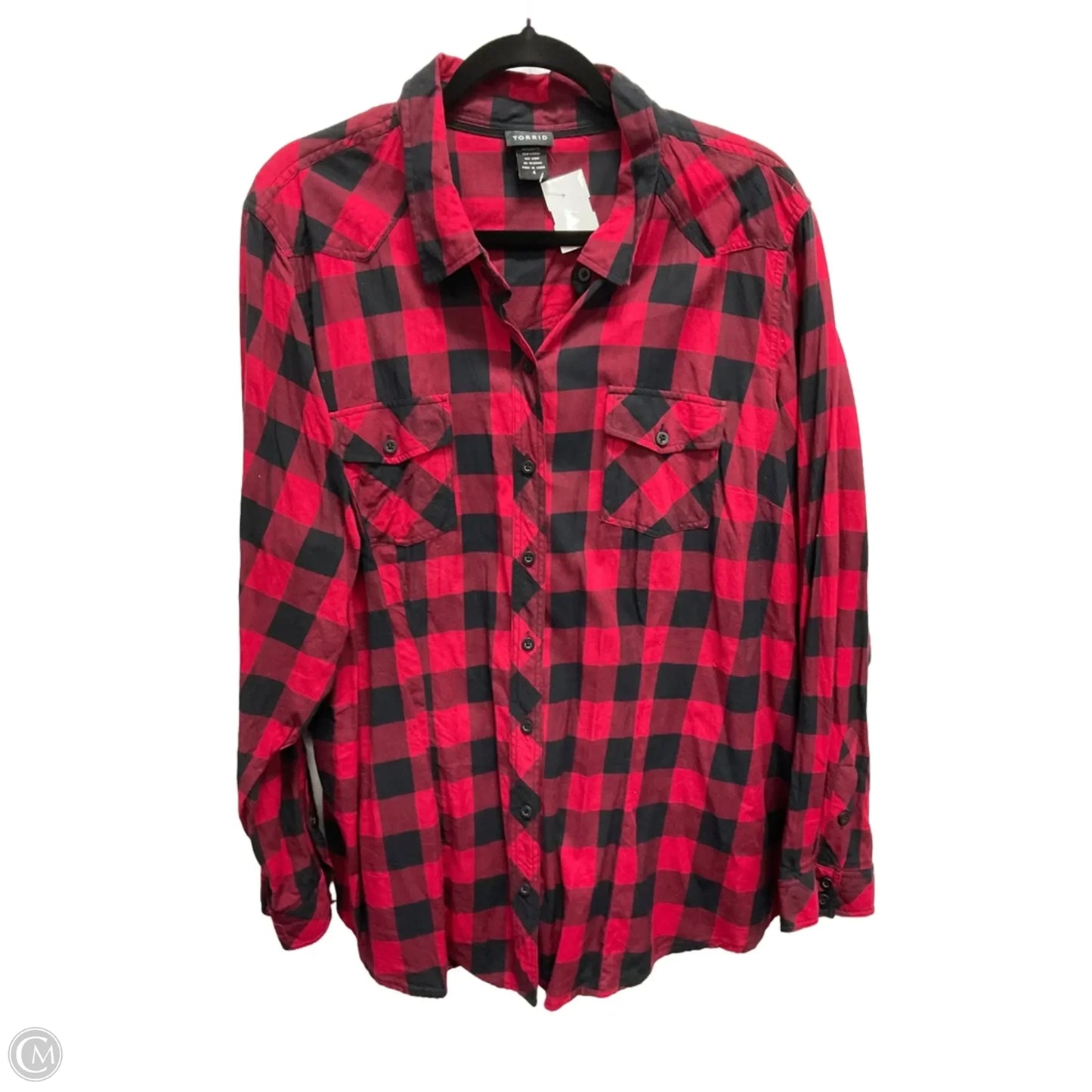 Blouse Long Sleeve By Torrid In Checkered Pattern, Size: 4x