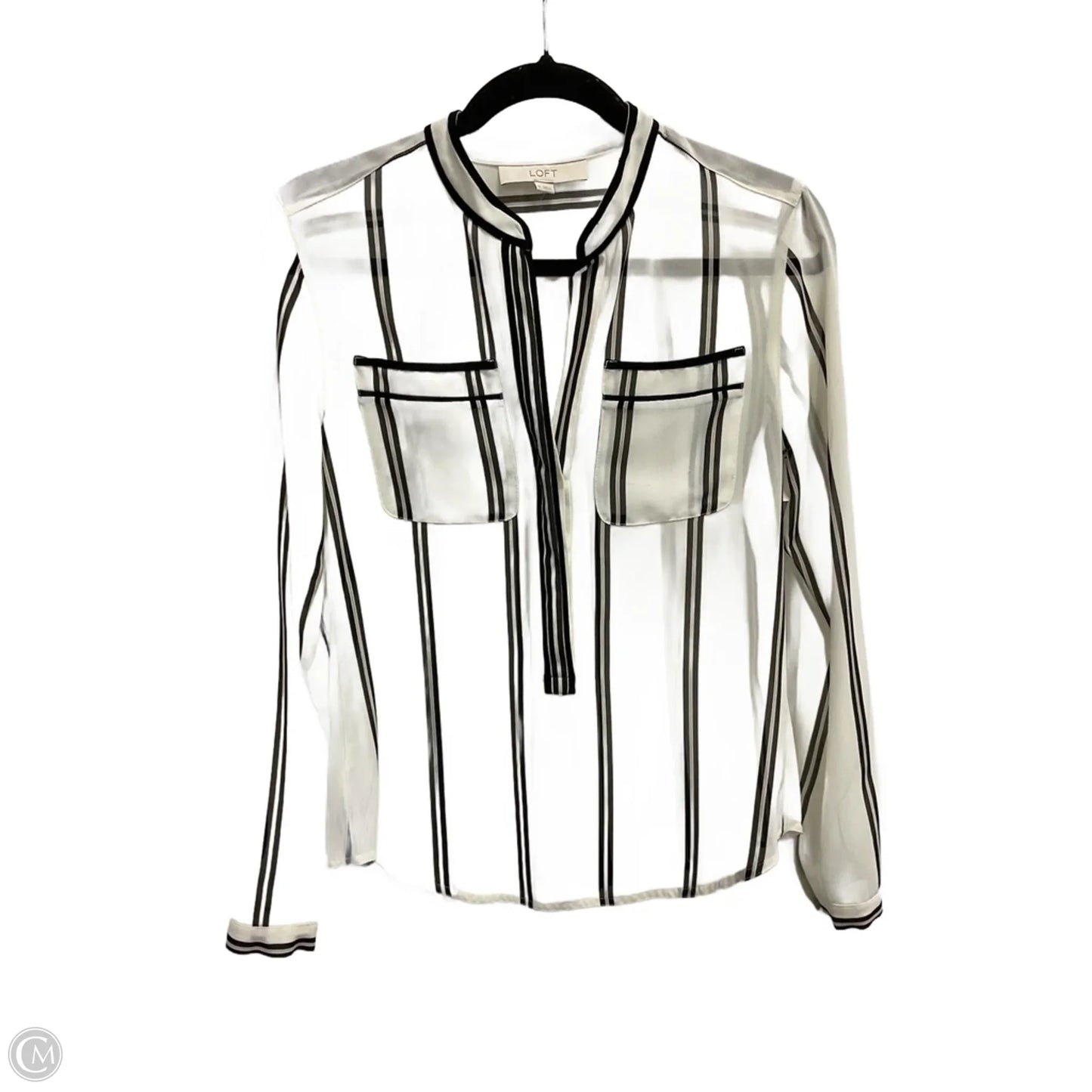 Blouse Long Sleeve By Loft In Striped Pattern, Size: Xs