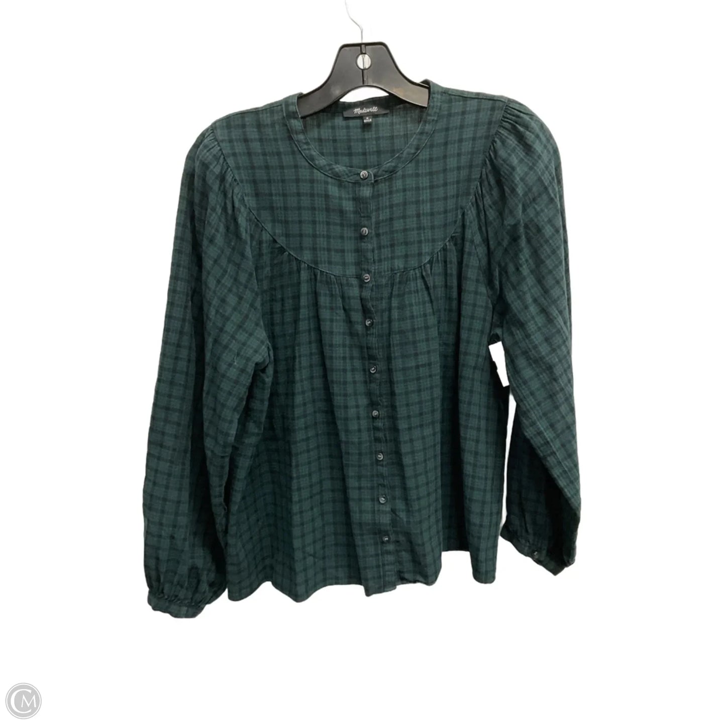 Top 3/4 Sleeve By Madewell In Plaid Pattern, Size: M