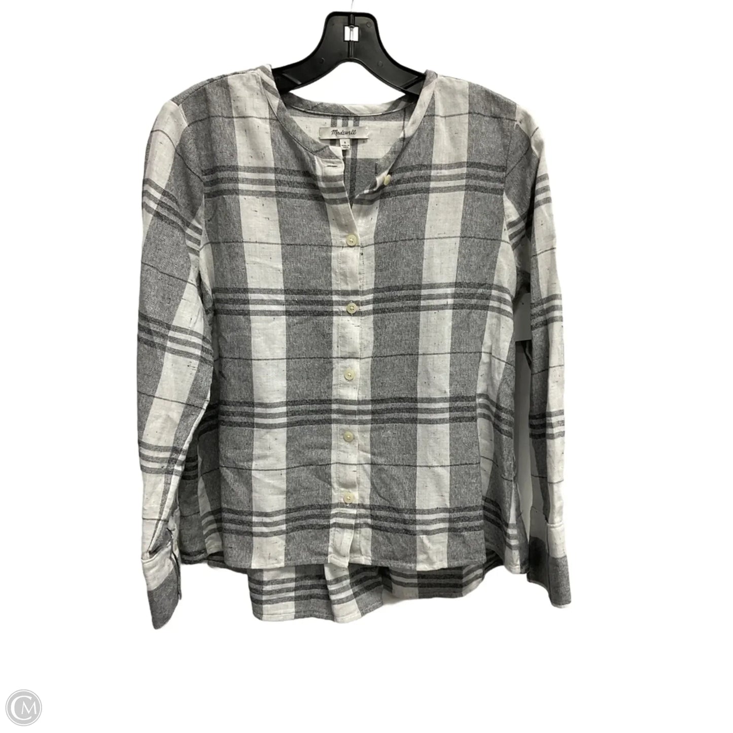 Top 3/4 Sleeve By Madewell In Plaid Pattern, Size: S