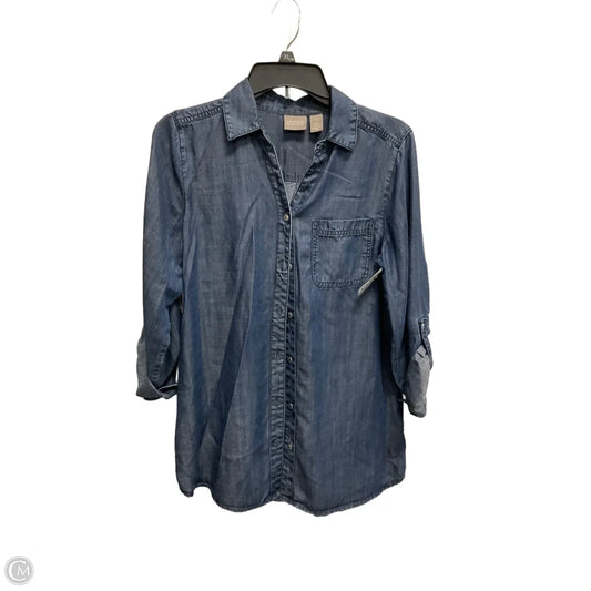 Blouse Long Sleeve By Chicos In Blue Denim, Size: S