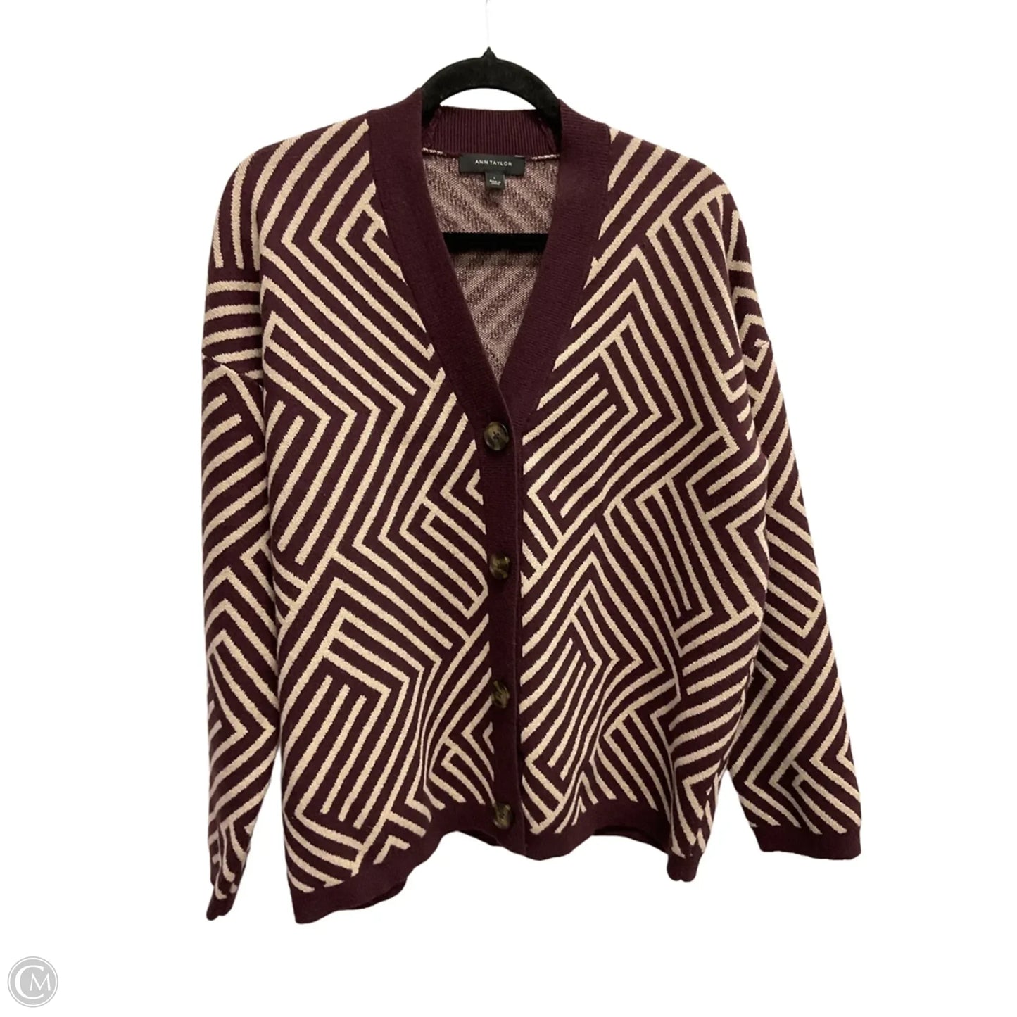 Sweater Cardigan By Ann Taylor In Geometric Pattern, Size: L