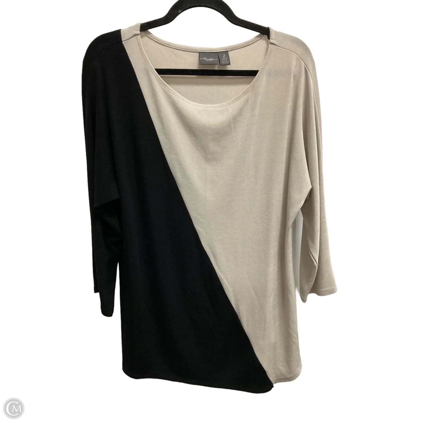 Top 3/4 Sleeve By Chicos In Black & Tan, Size: L