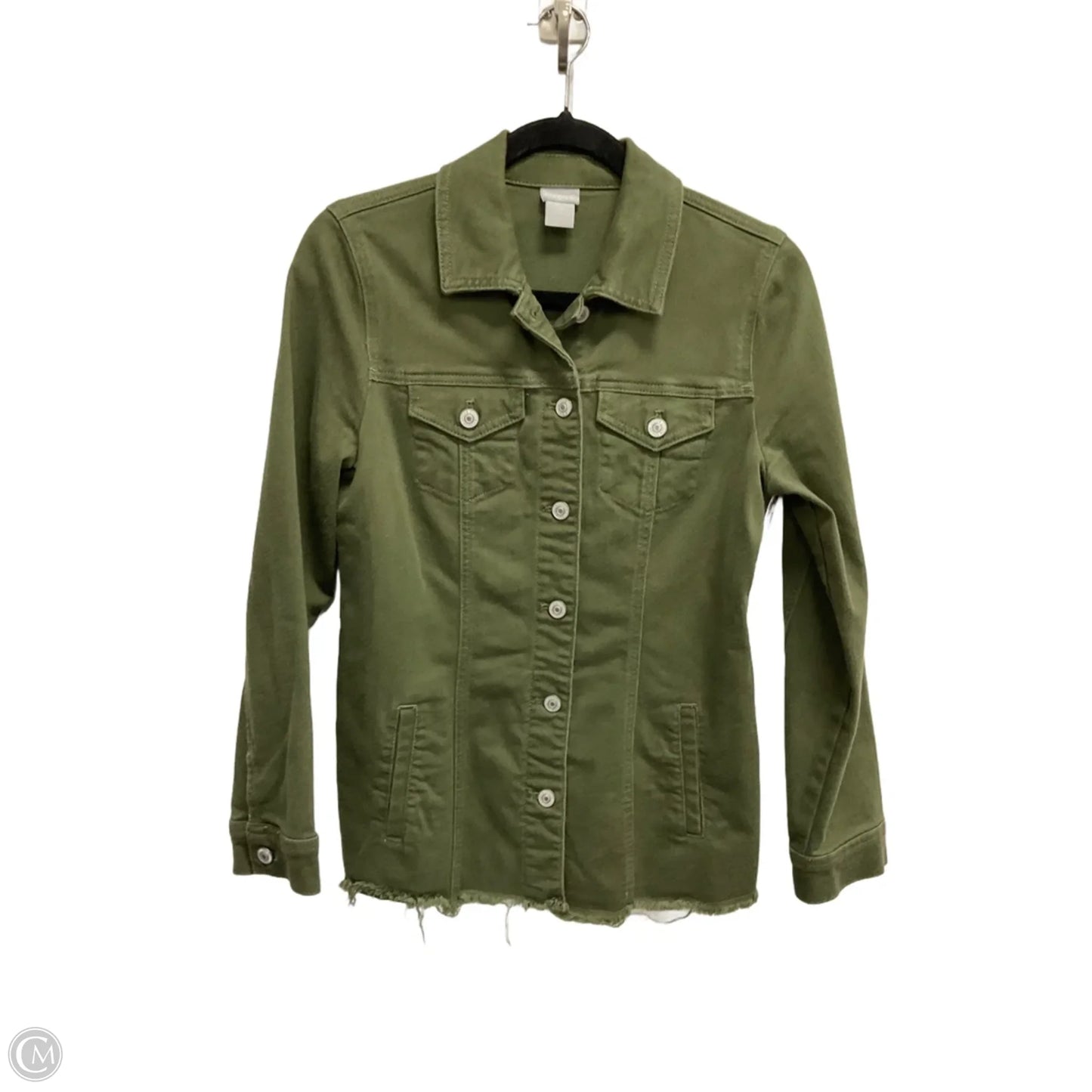 Jacket Denim By Chicos In Green Denim, Size: S
