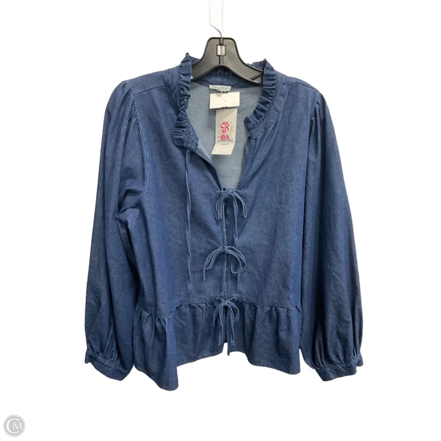 Blouse Long Sleeve By Jodifl In Blue Denim, Size: L
