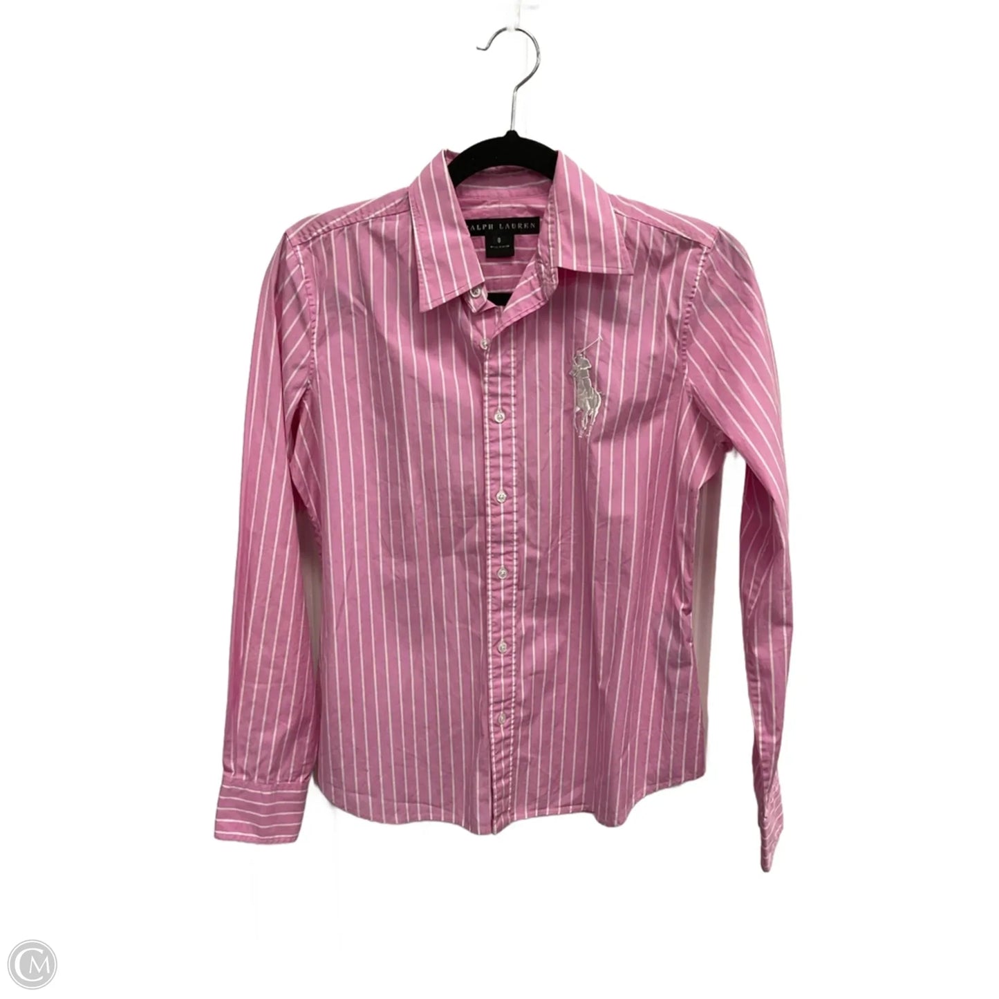 Blouse Long Sleeve By Ralph Lauren In Striped Pattern, Size: M