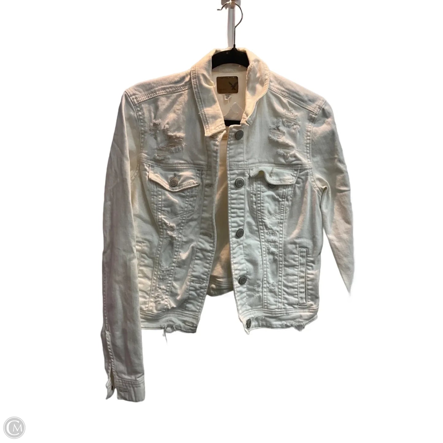 Jacket Denim By American Eagle In White Denim, Size: M