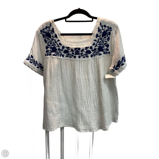 Top Short Sleeve By Solitaire In Blue & White, Size: L