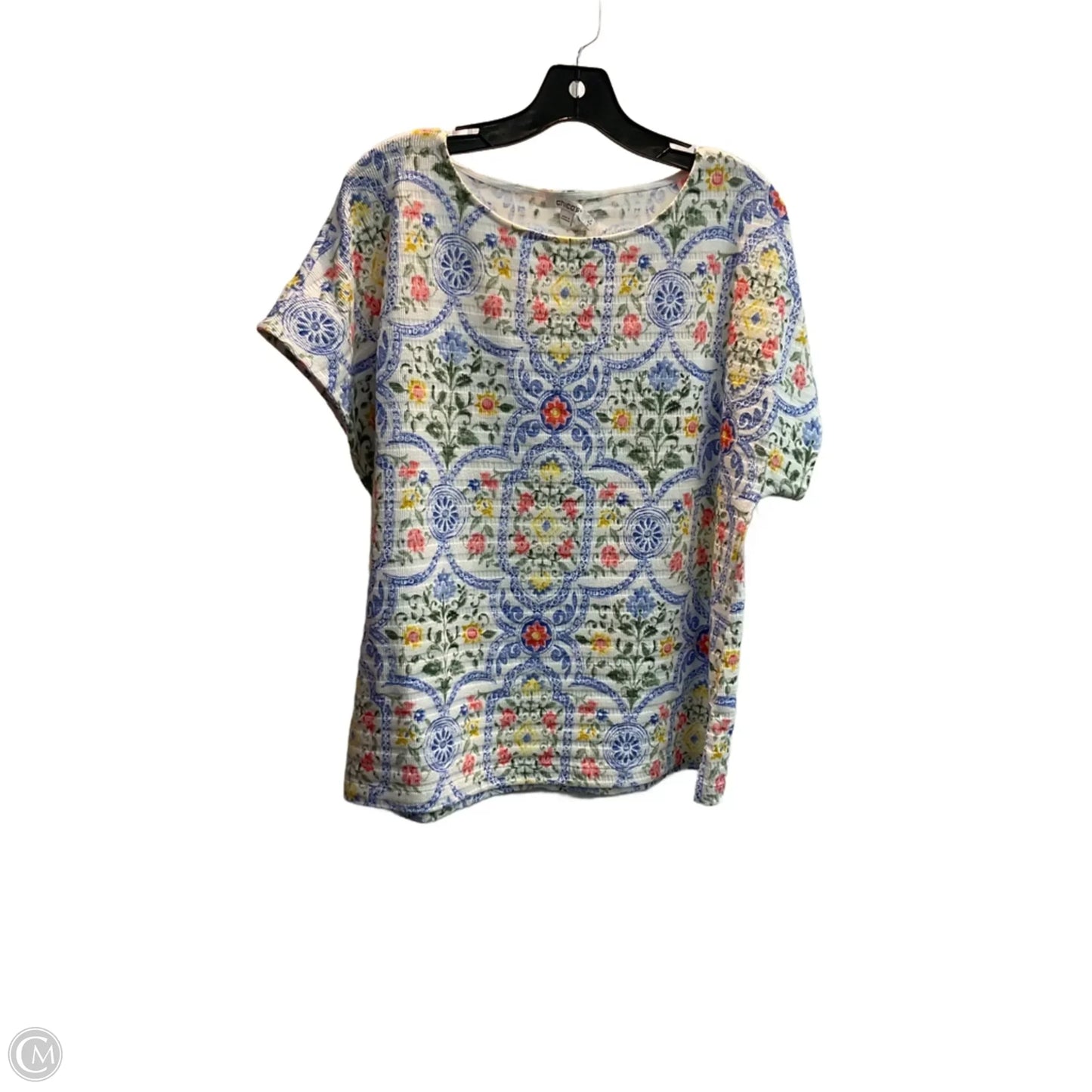 Top Short Sleeve Basic By Chicos In Floral Print, Size: L