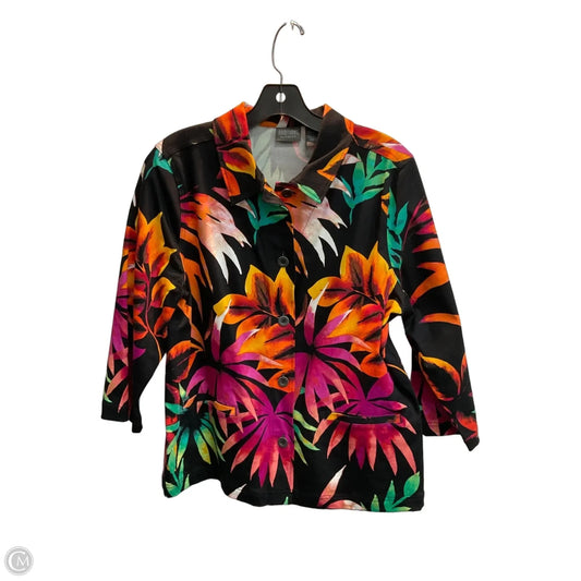 Jacket Denim By Chicos In Tropical Print, Size: L
