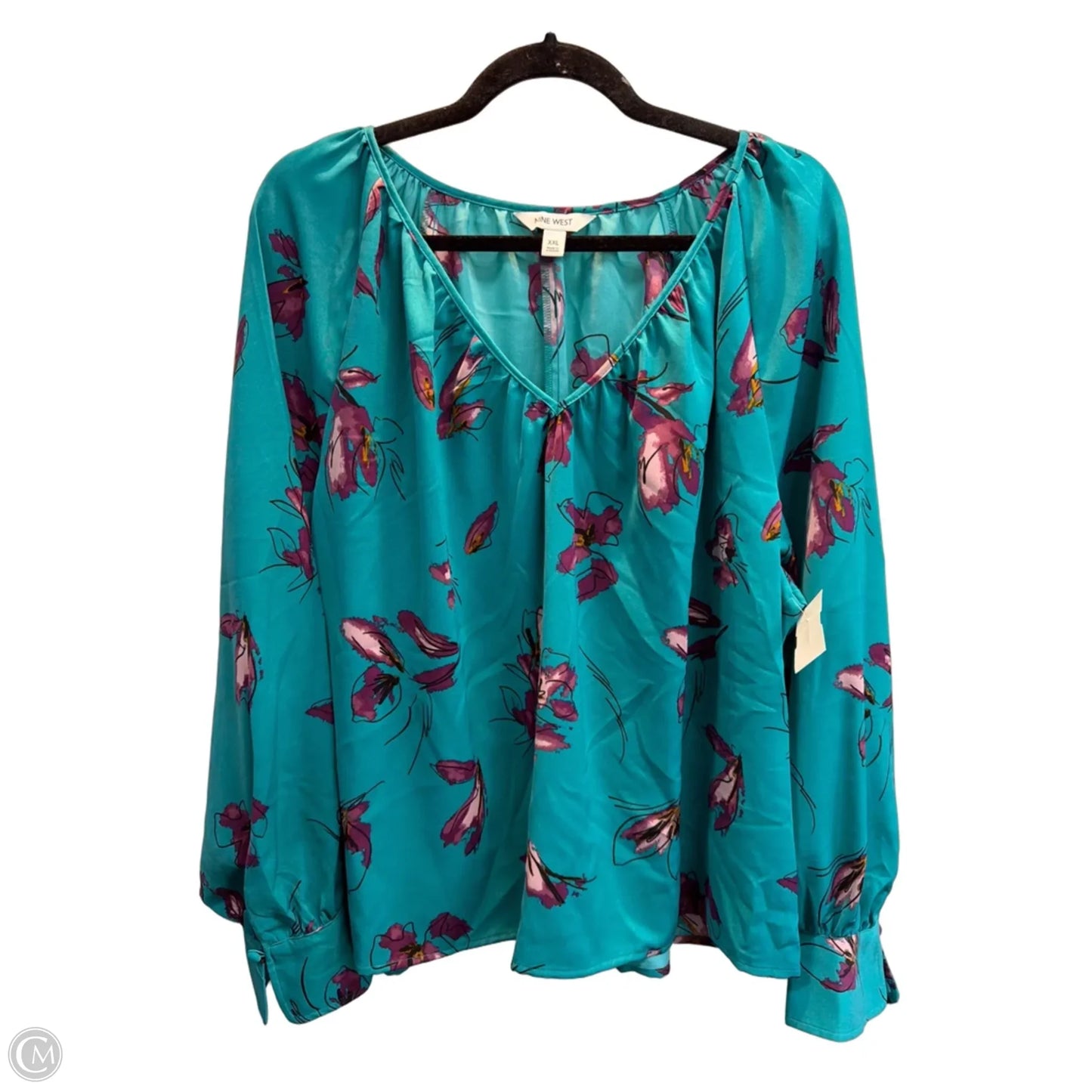 Blouse Long Sleeve By Nine West In Floral Print, Size: Xxl