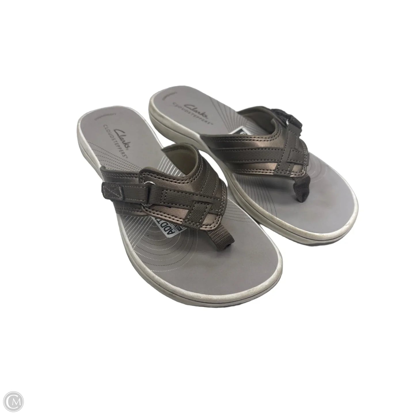 Sandals Flip Flops By Clarks In Silver, Size: 5
