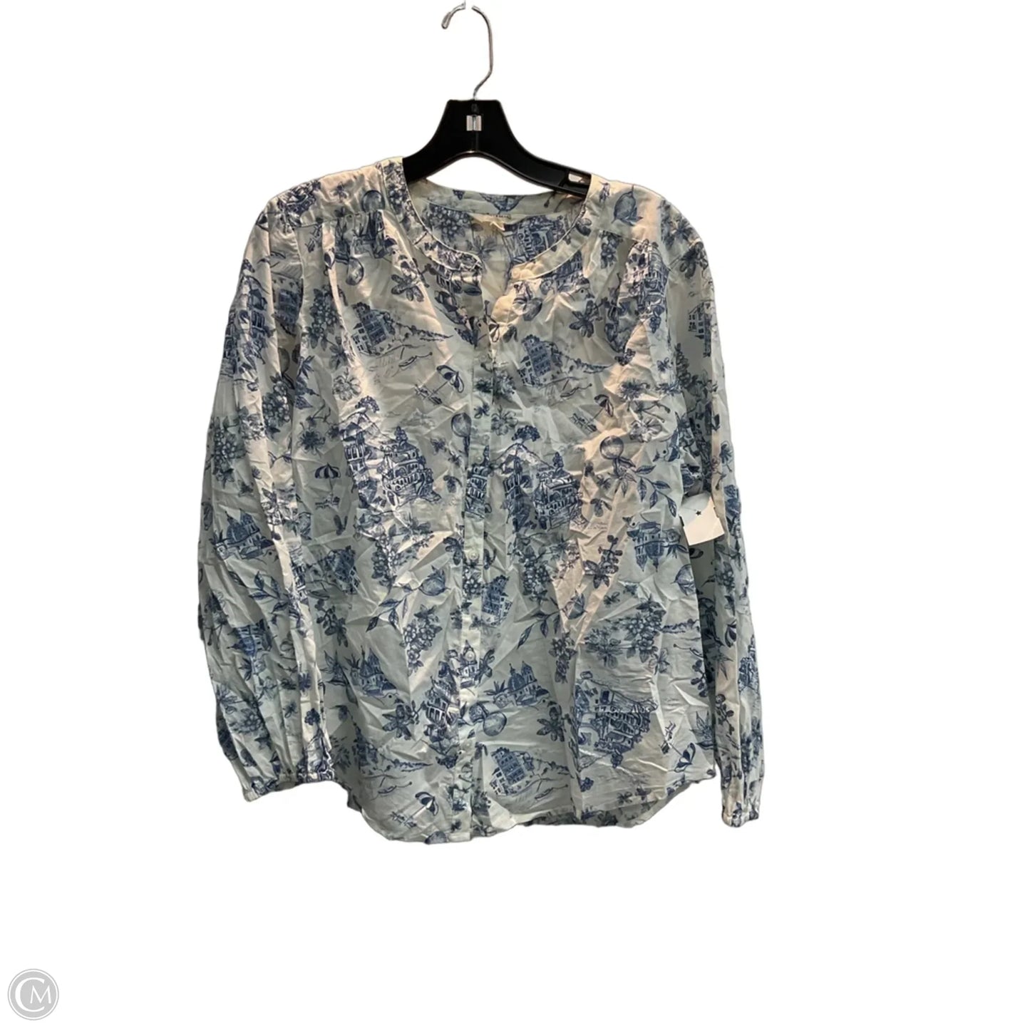 Blouse Long Sleeve By Lucky Brand In Blue & White, Size: M