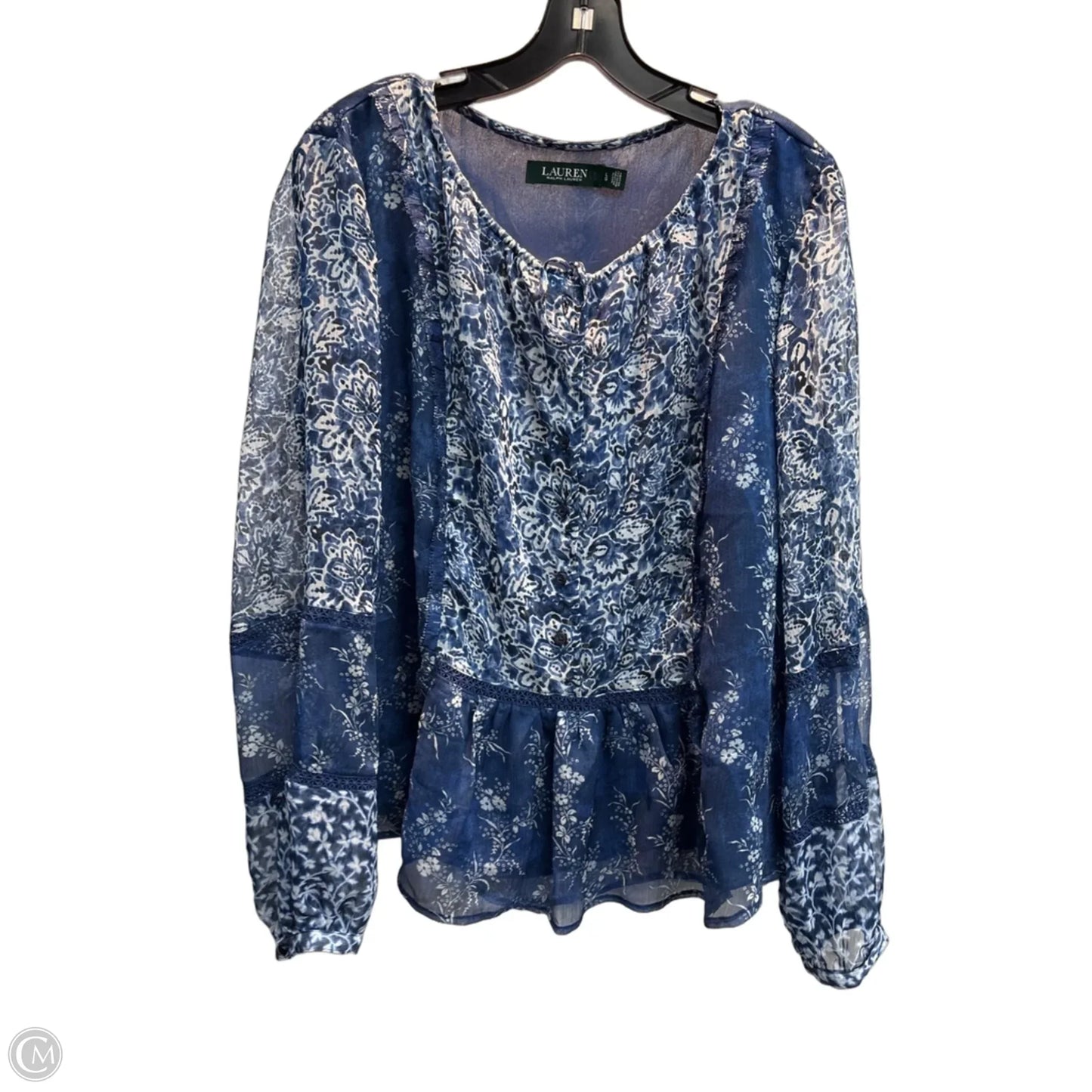 Blouse Long Sleeve By Lauren By Ralph Lauren In Blue, Size: L