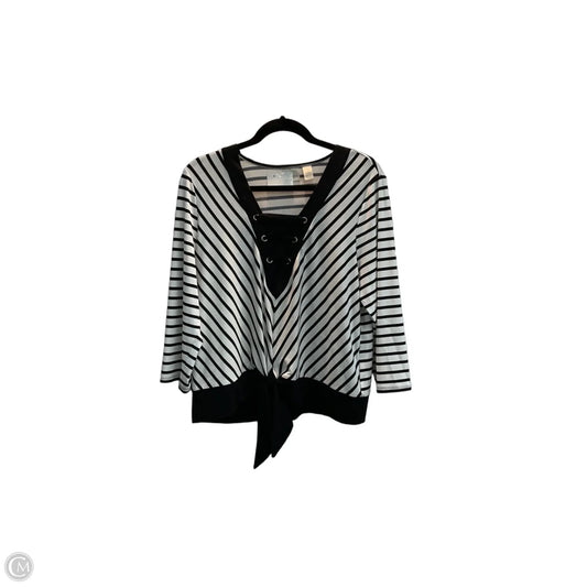 Top 3/4 Sleeve By Chicos In Striped Pattern, Size: L