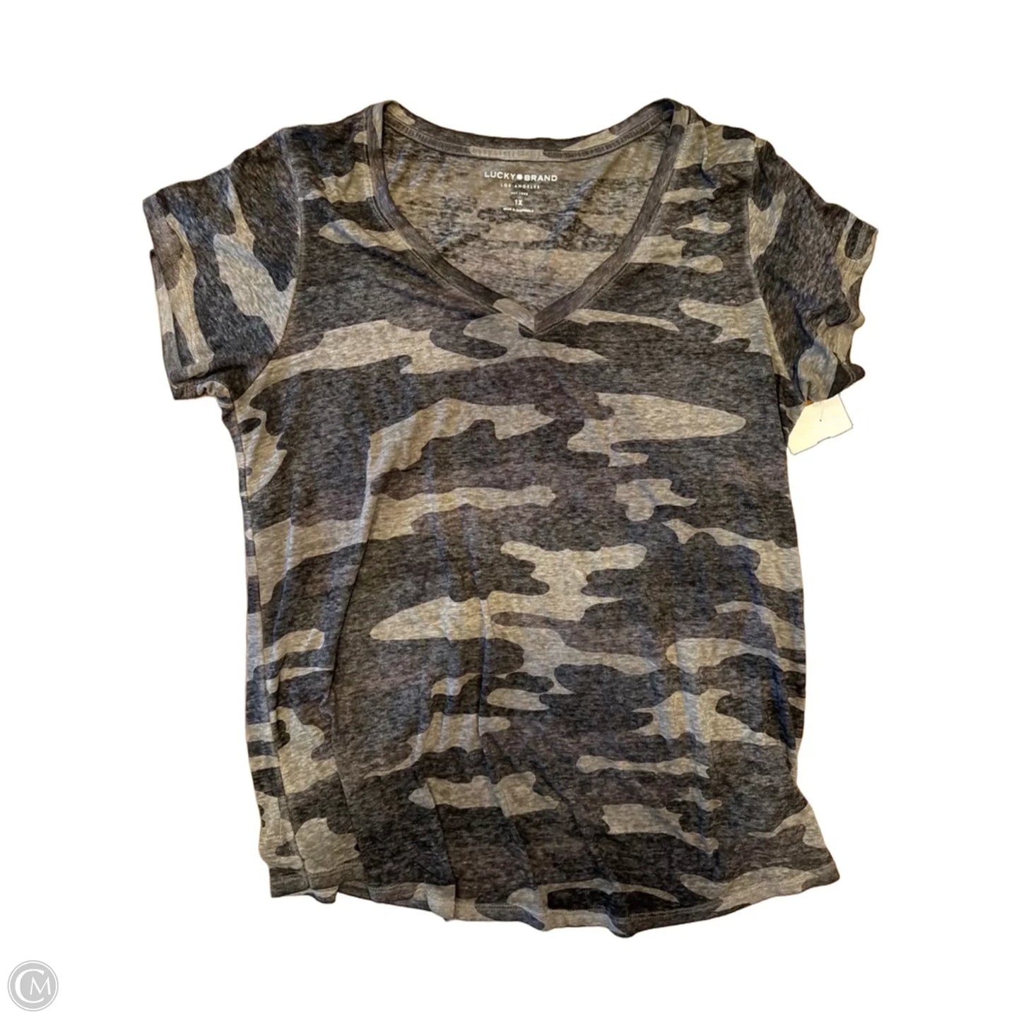 Top Short Sleeve Basic By Lucky Brand In Camouflage Print, Size: 1x