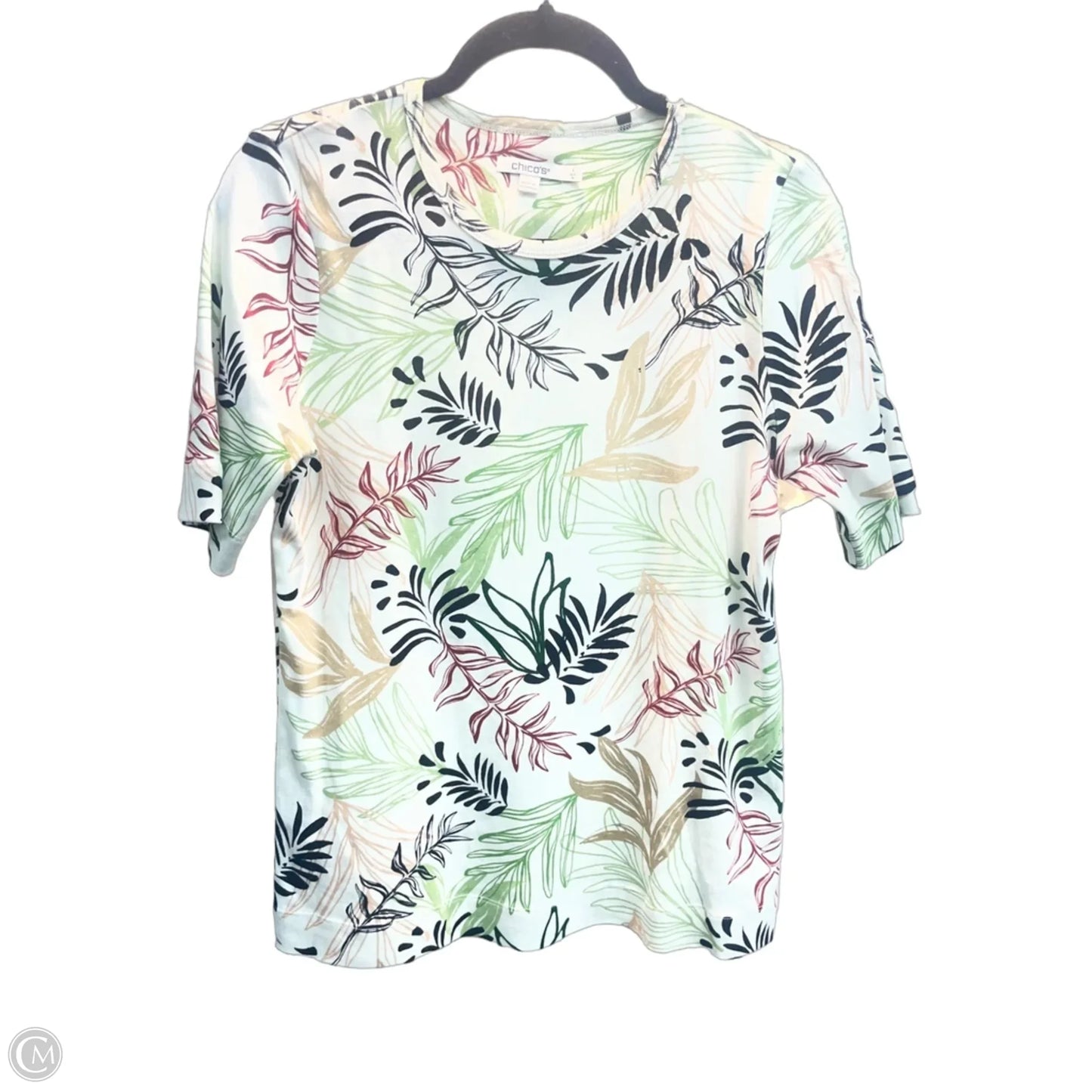 Top Short Sleeve Basic By Chicos In Tropical Print, Size: M