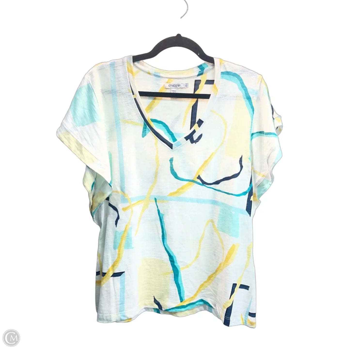 Top Short Sleeve By Chicos In Blue & White, Size: M