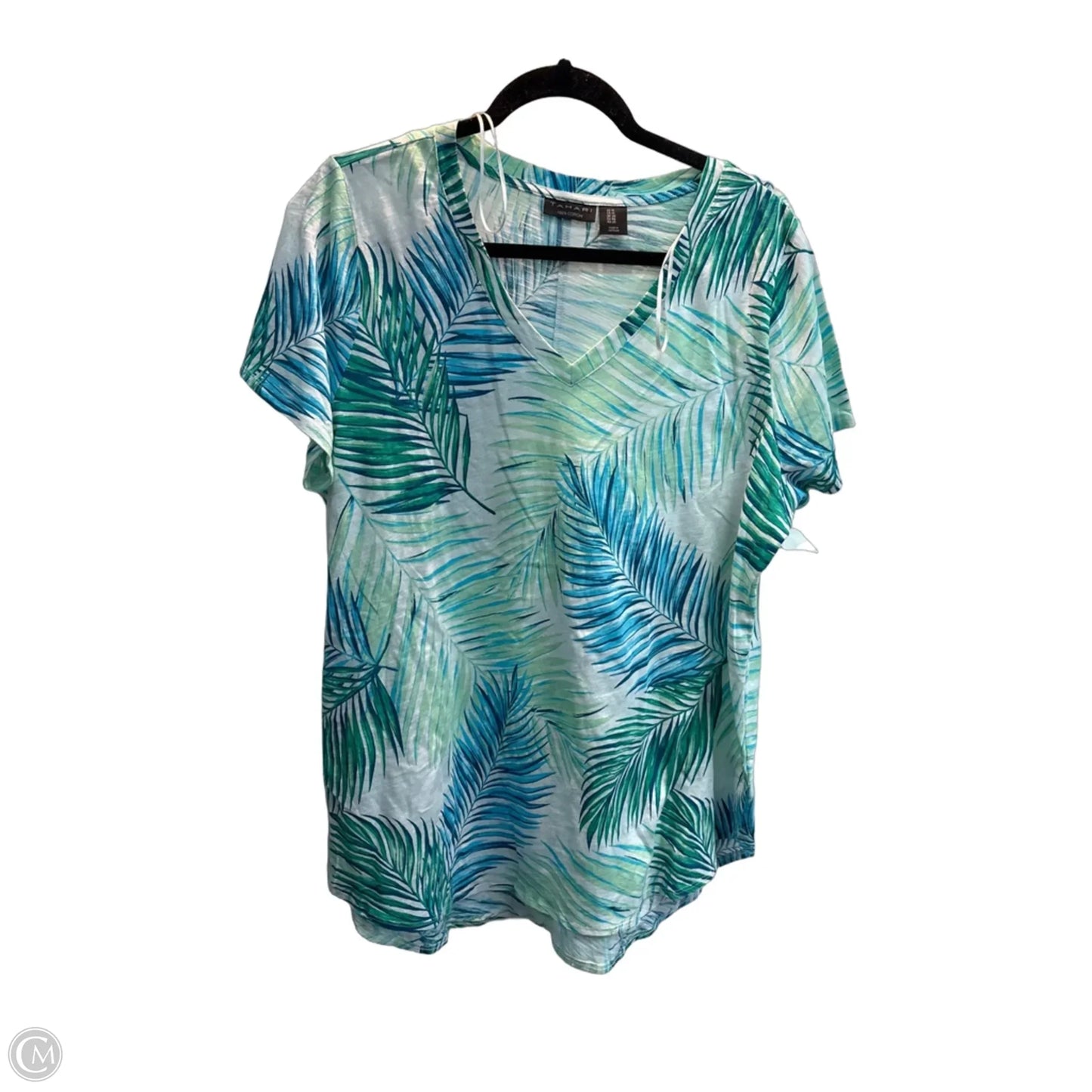Top Short Sleeve Basic By Tahari In Tropical Print, Size: 1x