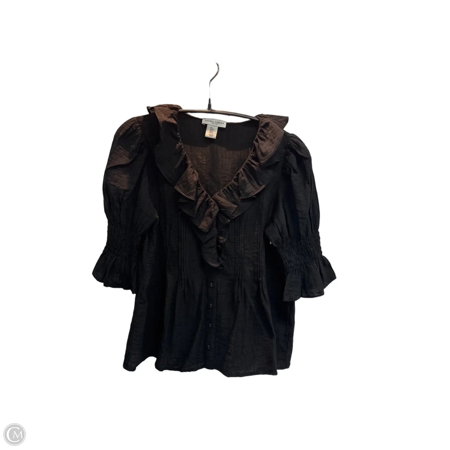 Top Short Sleeve By Laura Ashley In Black, Size: S