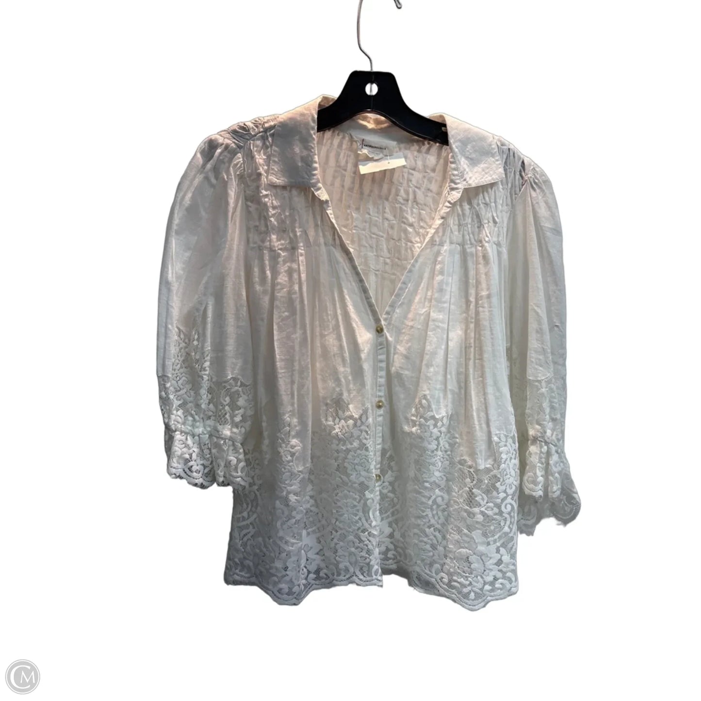 Blouse Short Sleeve By Anthropologie In White, Size: M