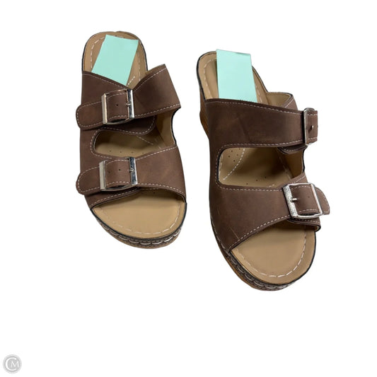 Sandals Heels Wedge By Clothes Mentor In Brown, Size: 8.5