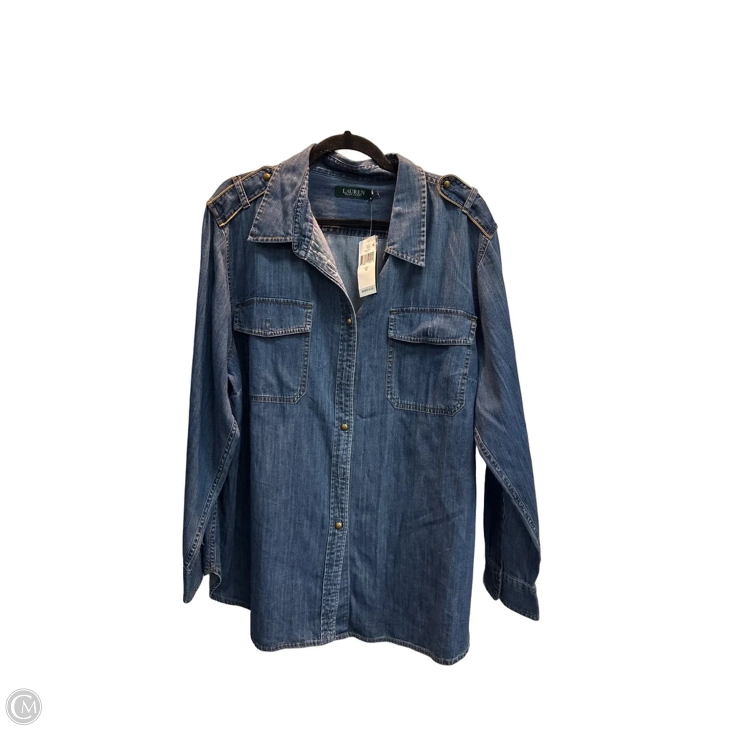 Top Long Sleeve By Lauren By Ralph Lauren In Blue Denim, Size: 3x