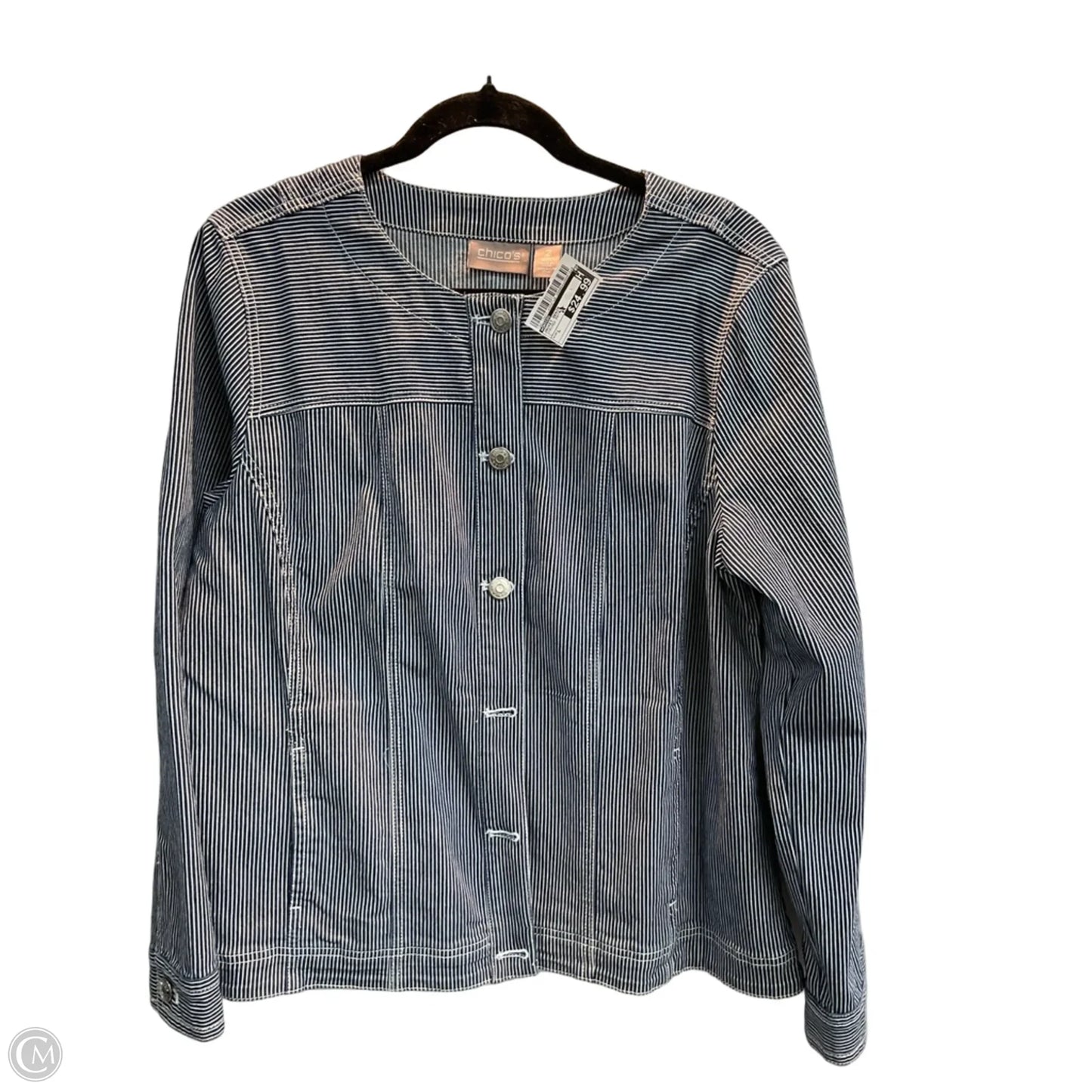 Jacket Denim By Chicos In Striped Pattern, Size: L