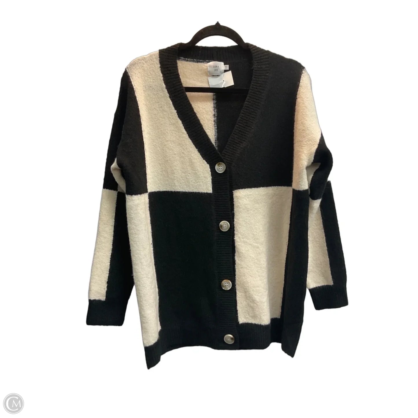 Sweater Cardigan By Luna Ivy In Black & White, Size: S