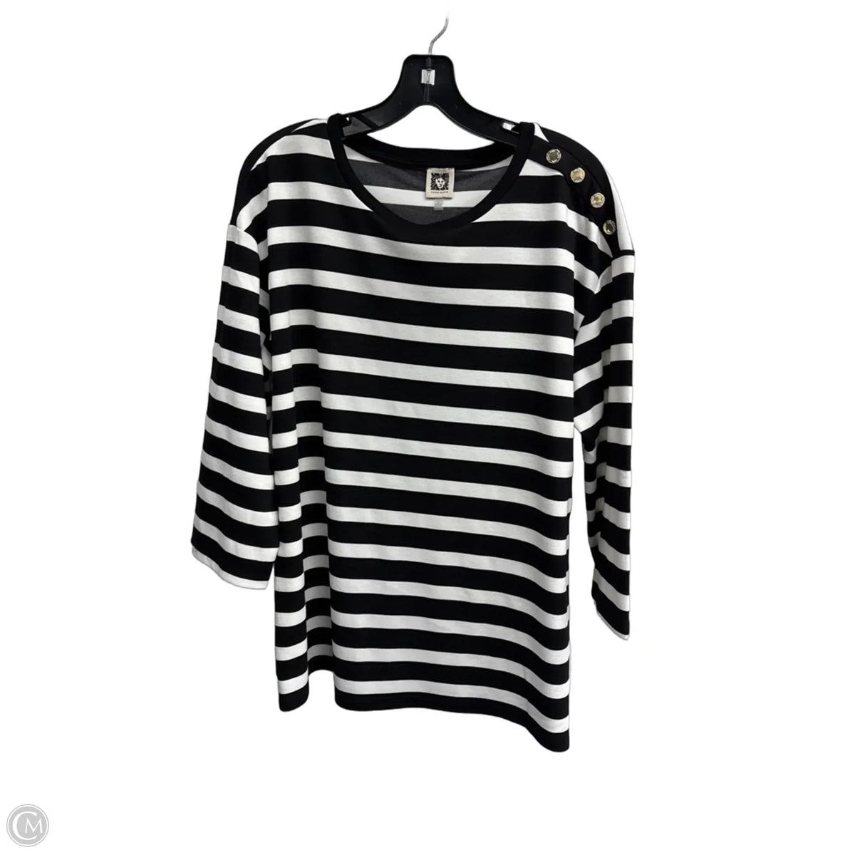 Top 3/4 Sleeve By Anne Klein In Striped Pattern, Size: L