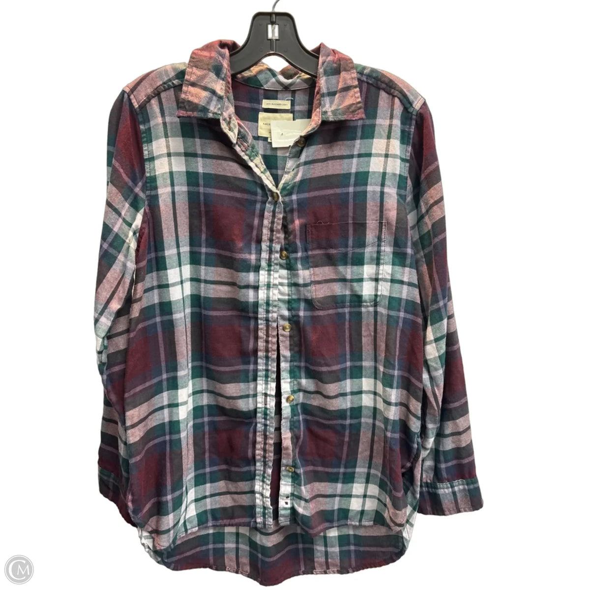 Top Long Sleeve By American Eagle In Plaid Pattern, Size: M