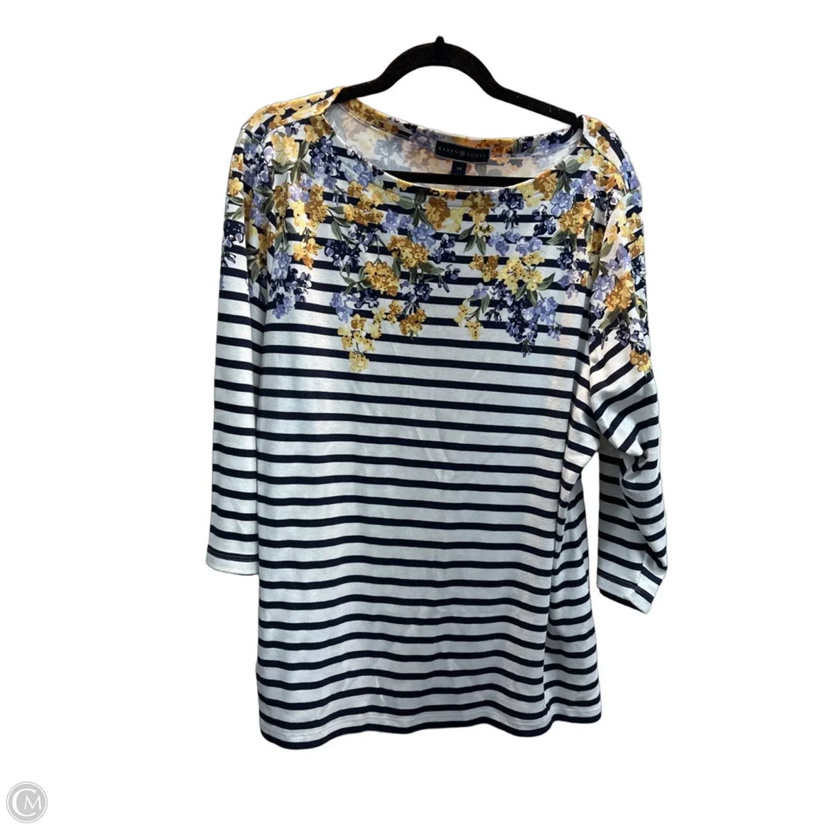 Top 3/4 Sleeve Basic By Karen Scott In Striped Pattern, Size: 3x