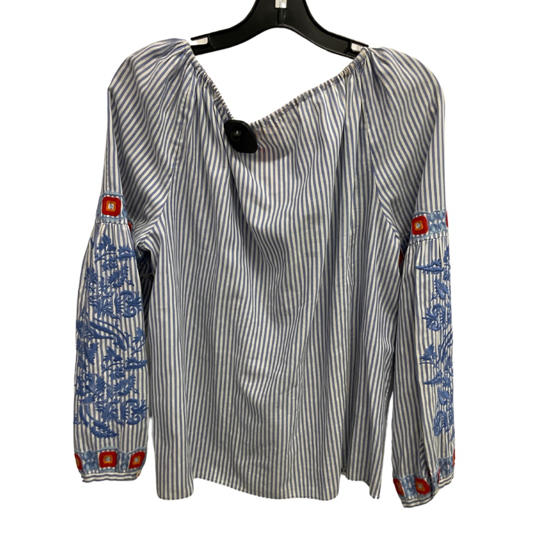 Top Long Sleeve Designer By Tory Burch In Blue & White, Size: Xl