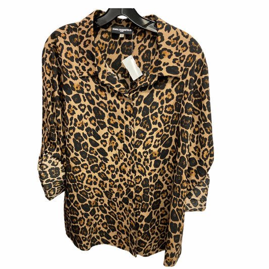 Top Long Sleeve By Karl Lagerfeld In Leopard Print, Size: Xl