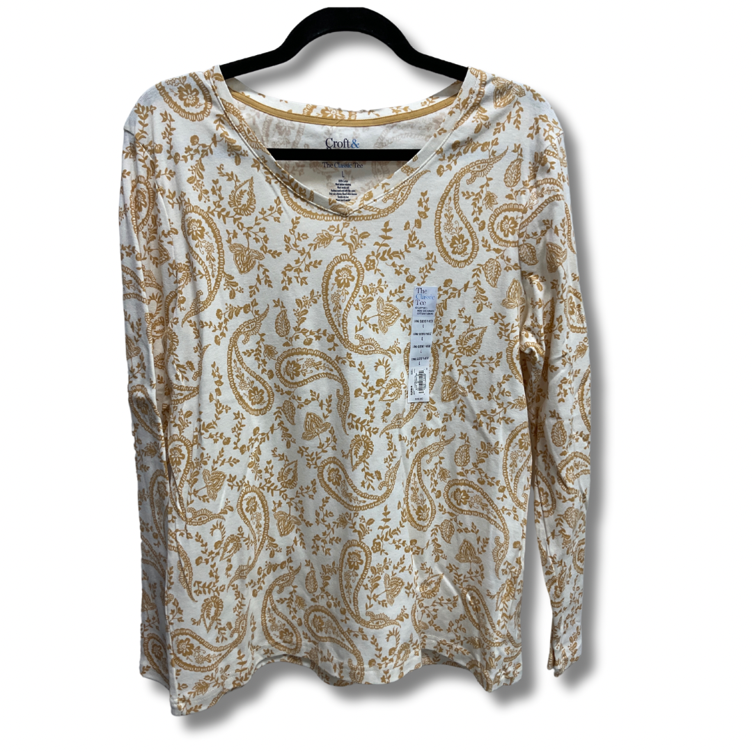 Top Long Sleeve Basic By Croft And Barrow In Cream & Tan, Size: L