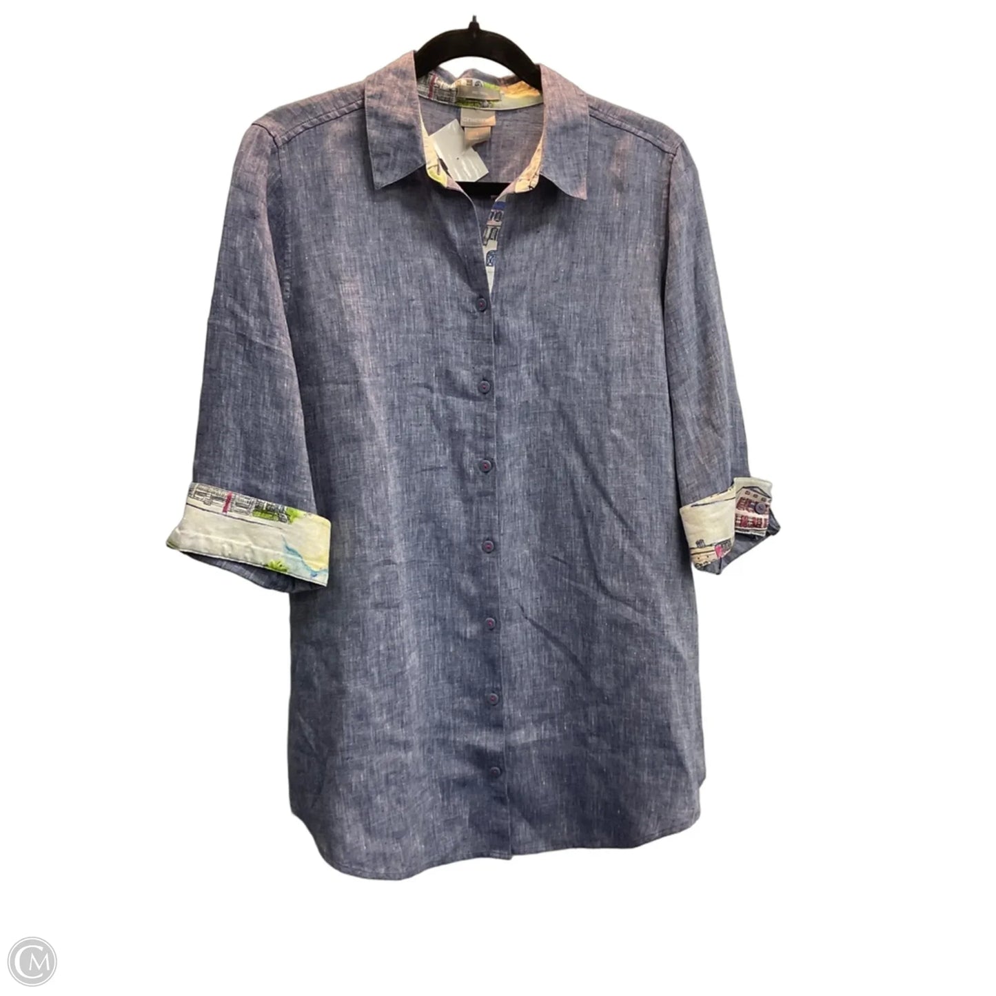 Top 3/4 Sleeve By Chicos In Blue, Size: M