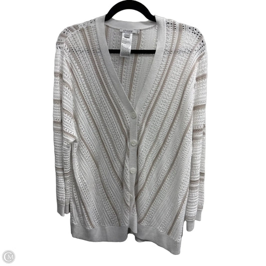 Sweater Cardigan By Chicos In Tan & White, Size: Xl